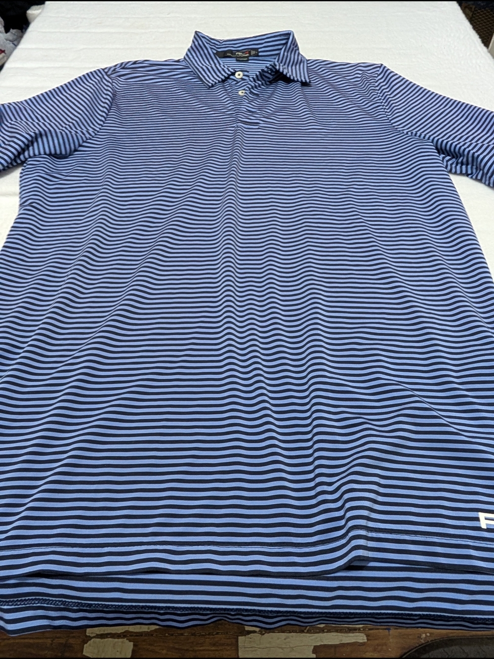 Ralph Lauren RLX Black and Light Blue Striped Top Size Large Squire Creek Polo